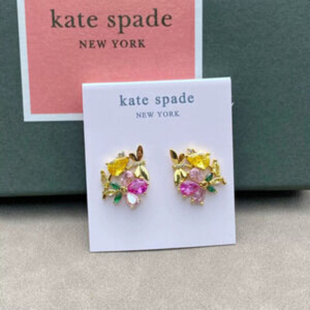 kate spade New Colorful Zircon Two Tone Hoop Stud Earrings